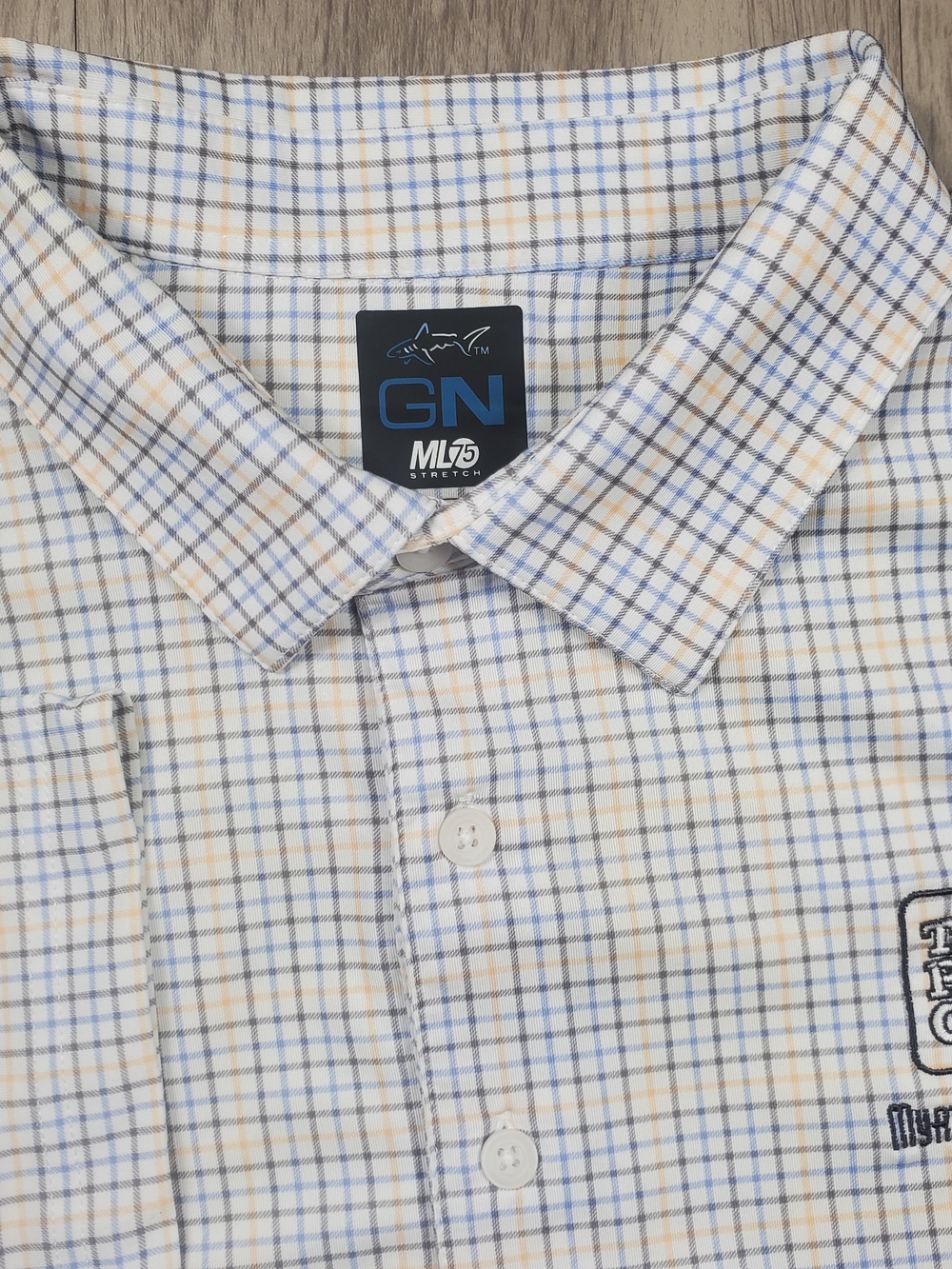 Greg Norman ML75 Stretch Golf Shirt XL TPC Myrtle Beach Plaid Play Dry Performan